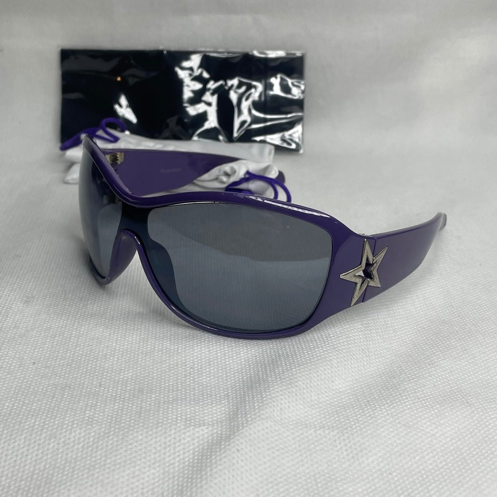 Panama Jack All Star Uni-Lens Sunglasses Purple Oversized Wrap Silver Star Frame